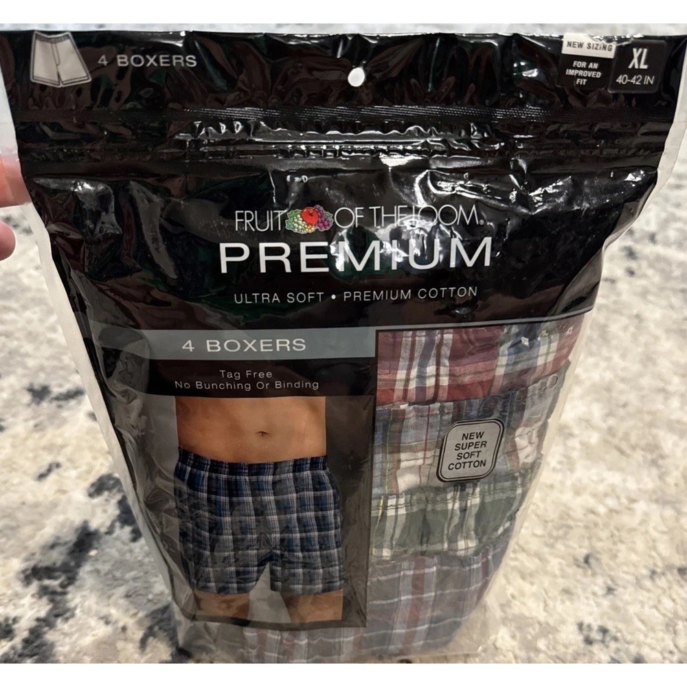 Fruit of the Loom Men's Premium Assorted Plaid Boxers (4 Pack) Sz XL (40-42)
